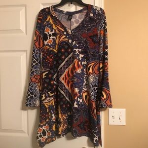 Multi Print Paisley Light Sweater Top w/ Ruffle